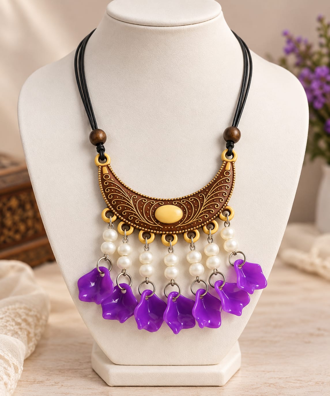 Purple & Pearl Statement Necklace