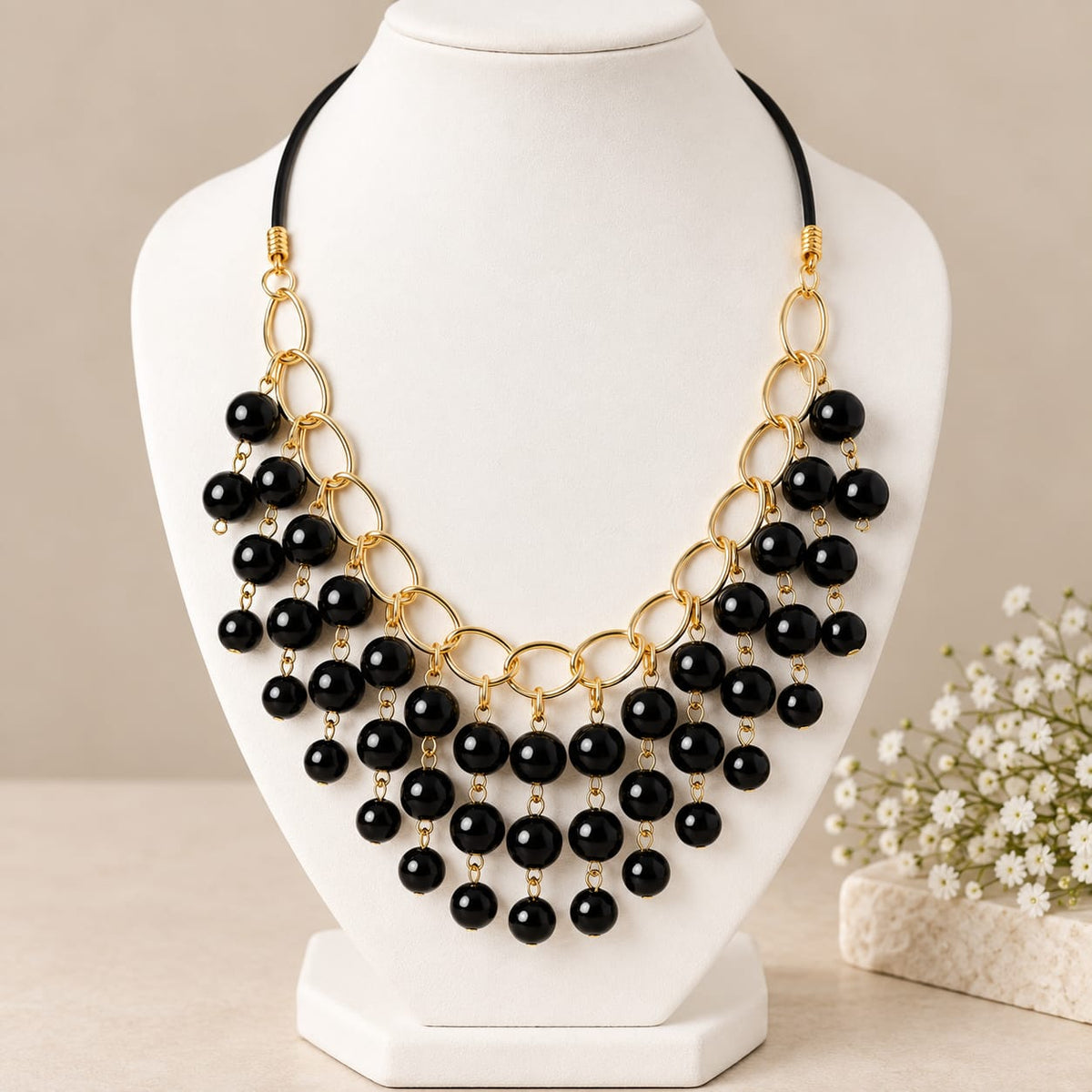 Black & Gold Beaded Statement Necklace