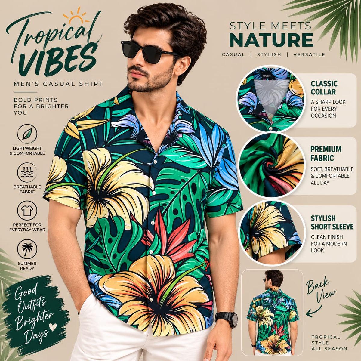 Men’s Tropical Floral Print Hawaiian Shirt – Short Sleeve Casual Summer Shirt