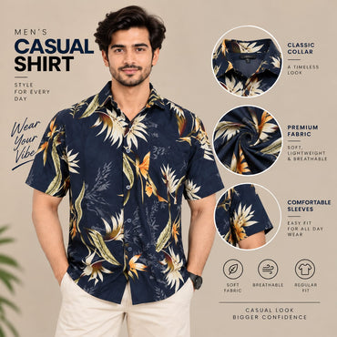 Men’s Navy Floral Print Casual Shirt