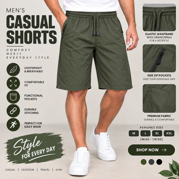 Men’s Olive Green Casual Shorts – Multi-Pocket Everyday Wear
