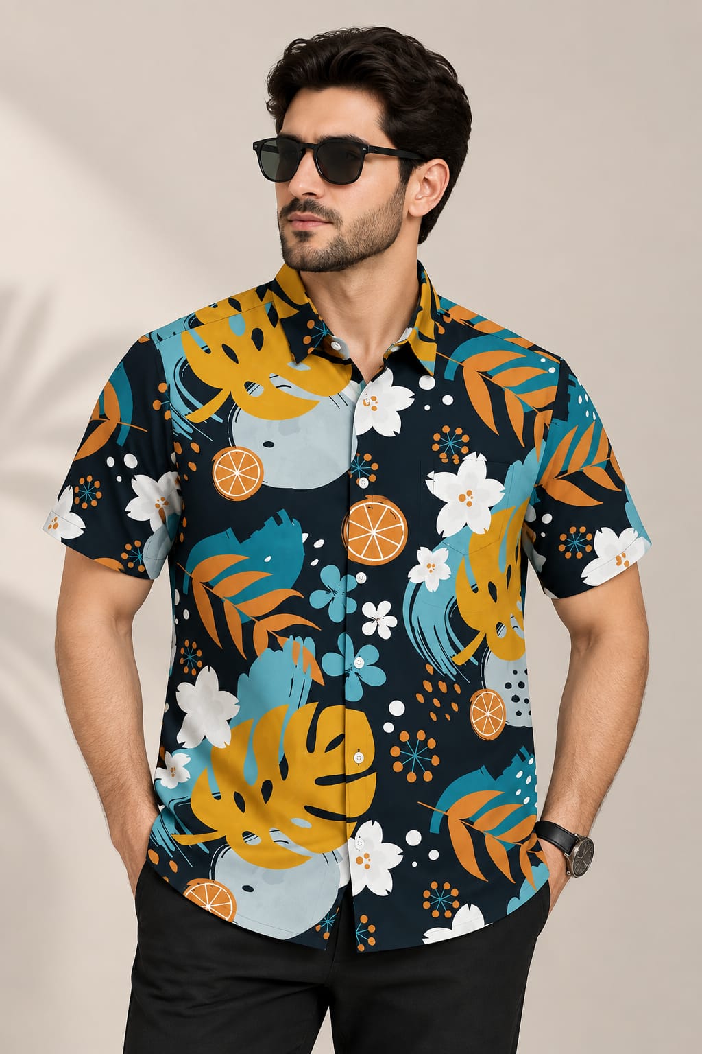 Men’s Tropical Print Short Sleeve Shirt – Casual Summer Shirt