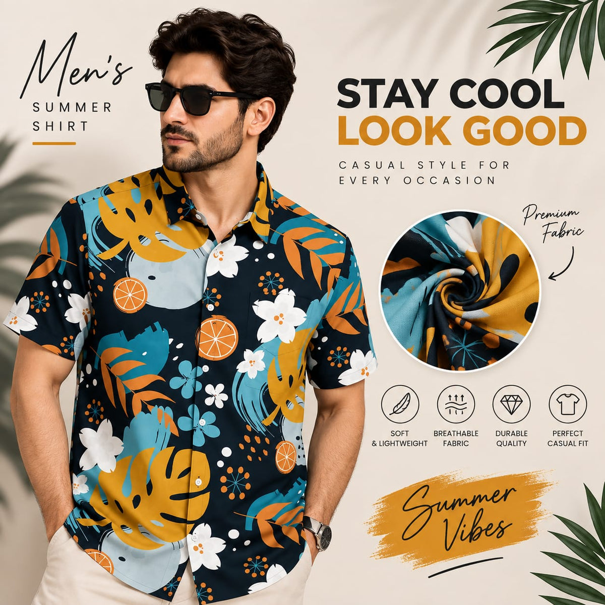Men’s Tropical Print Short Sleeve Shirt – Casual Summer Shirt