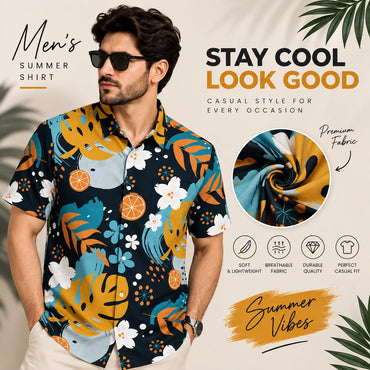 Men’s Tropical Print Short Sleeve Shirt – Casual Summer Shirt