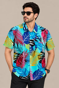 Men’s Tropical Leaf Print Shirt – Short Sleeve Casual Summer Shirt