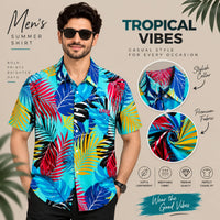 Men’s Tropical Leaf Print Shirt – Short Sleeve Casual Summer Shirt