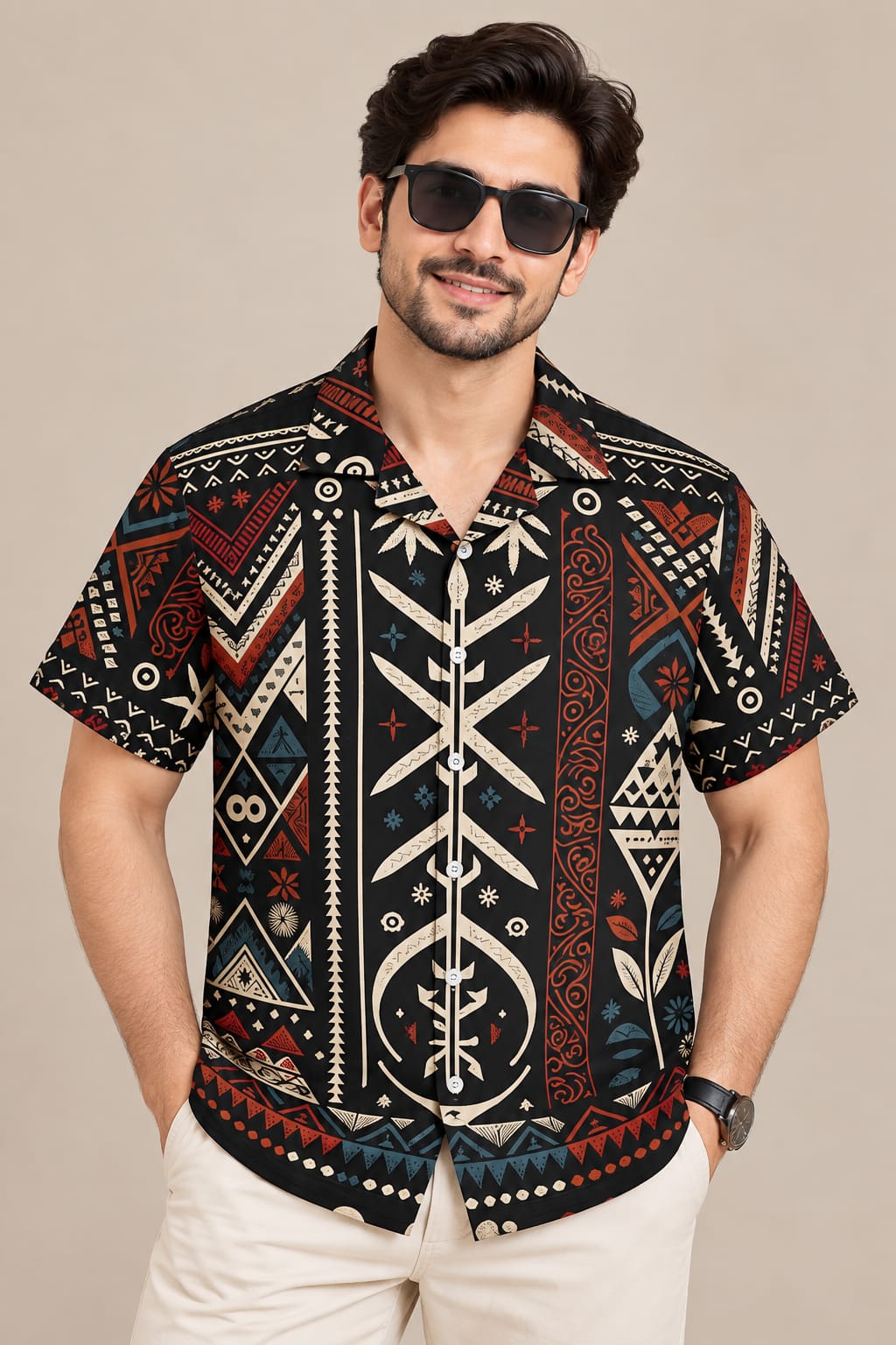 Men’s Tribal Print Short Sleeve Shirt – Casual Summer Shirt