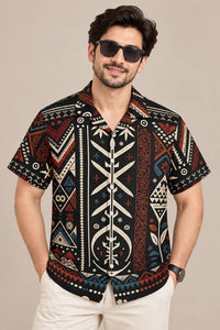 Men’s Tribal Print Short Sleeve Shirt – Casual Summer Shirt