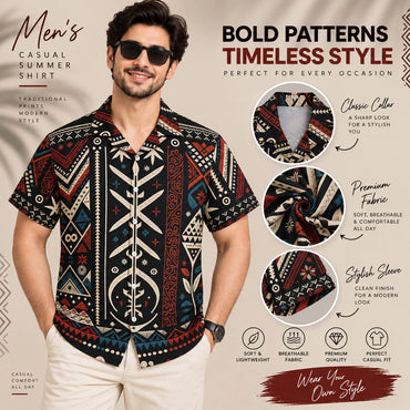 Men’s Tribal Print Short Sleeve Shirt – Casual Summer Shirt