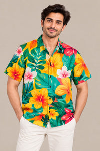 Men’s Tropical Floral Print Shirt – Short Sleeve Casual Summer Shirt