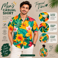 Men’s Tropical Floral Print Shirt – Short Sleeve Casual Summer Shirt
