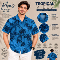 Men’s Blue Palm Print Shirt – Short Sleeve Casual Summer Shirt