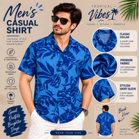 Men’s Blue Tropical Leaf Print Shirt – Short Sleeve Casual Shirt