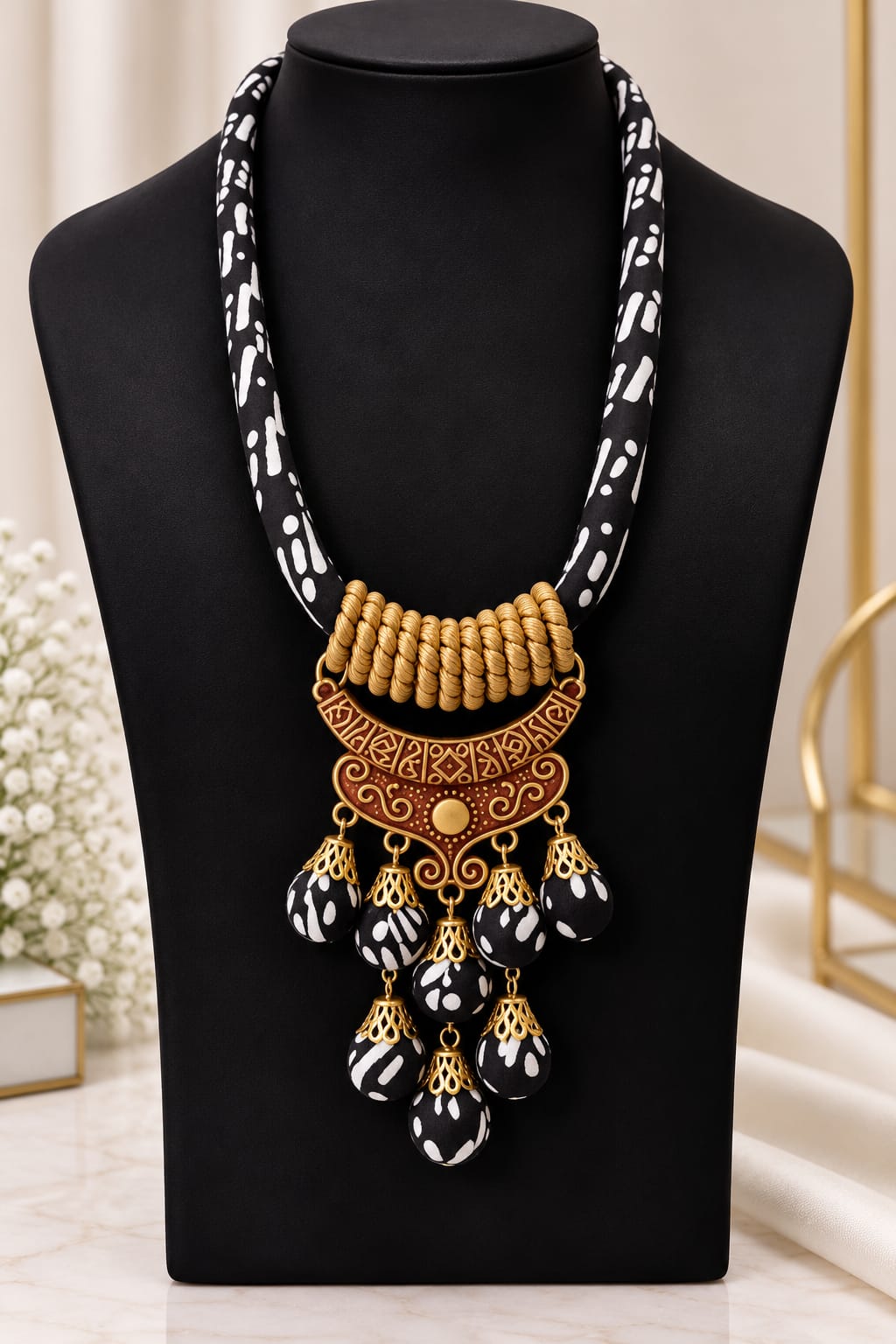 Black & Gold Statement Pendant Necklace