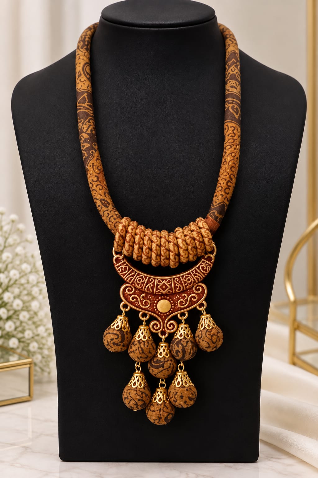 Brown & Gold Statement Pendant Necklace
