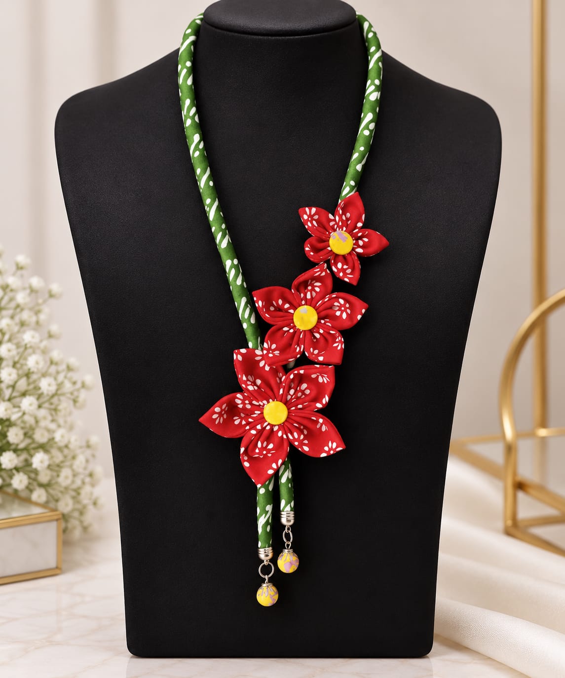 Red Floral Statement Necklace