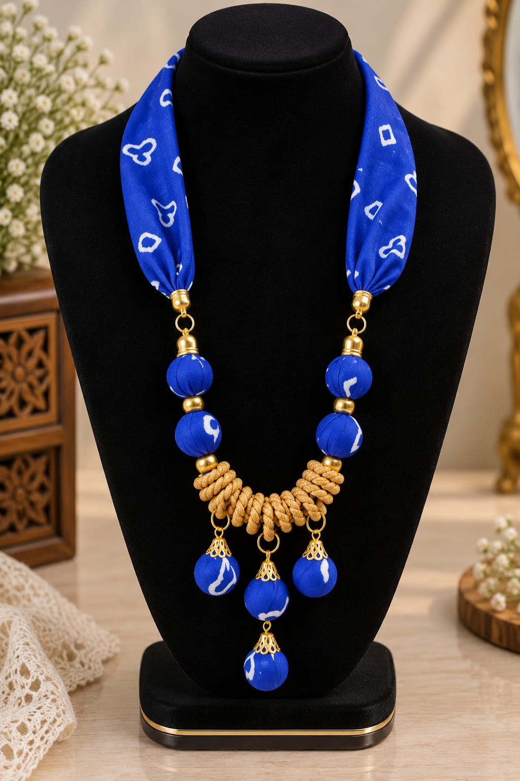 Blue & Gold Beaded Statement Necklace