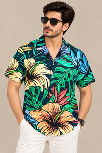 Men’s Tropical Floral Print Hawaiian Shirt – Short Sleeve Casual Summer Shirt