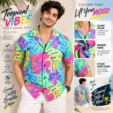 Men’s Colorful Tropical Floral Print Shirt – Short Sleeve Casual Shirt