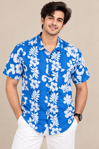 Men’s Blue Floral Hawaiian Shirt – Short Sleeve Casual Summer Shirt