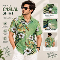 Men’s Green Floral Print Shirt – Short Sleeve Casual Summer Shirt