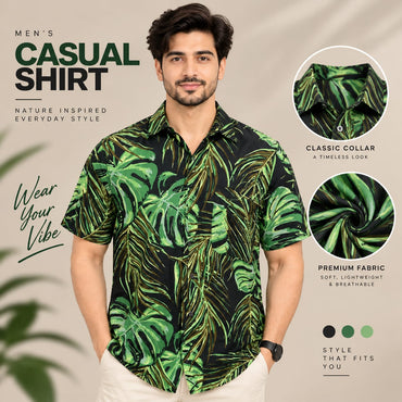 Men’s Green Tropical Leaf Print Casual Shirt