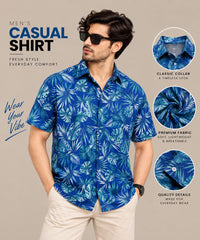 Men’s Blue Tropical Leaf Print Casual Shirt