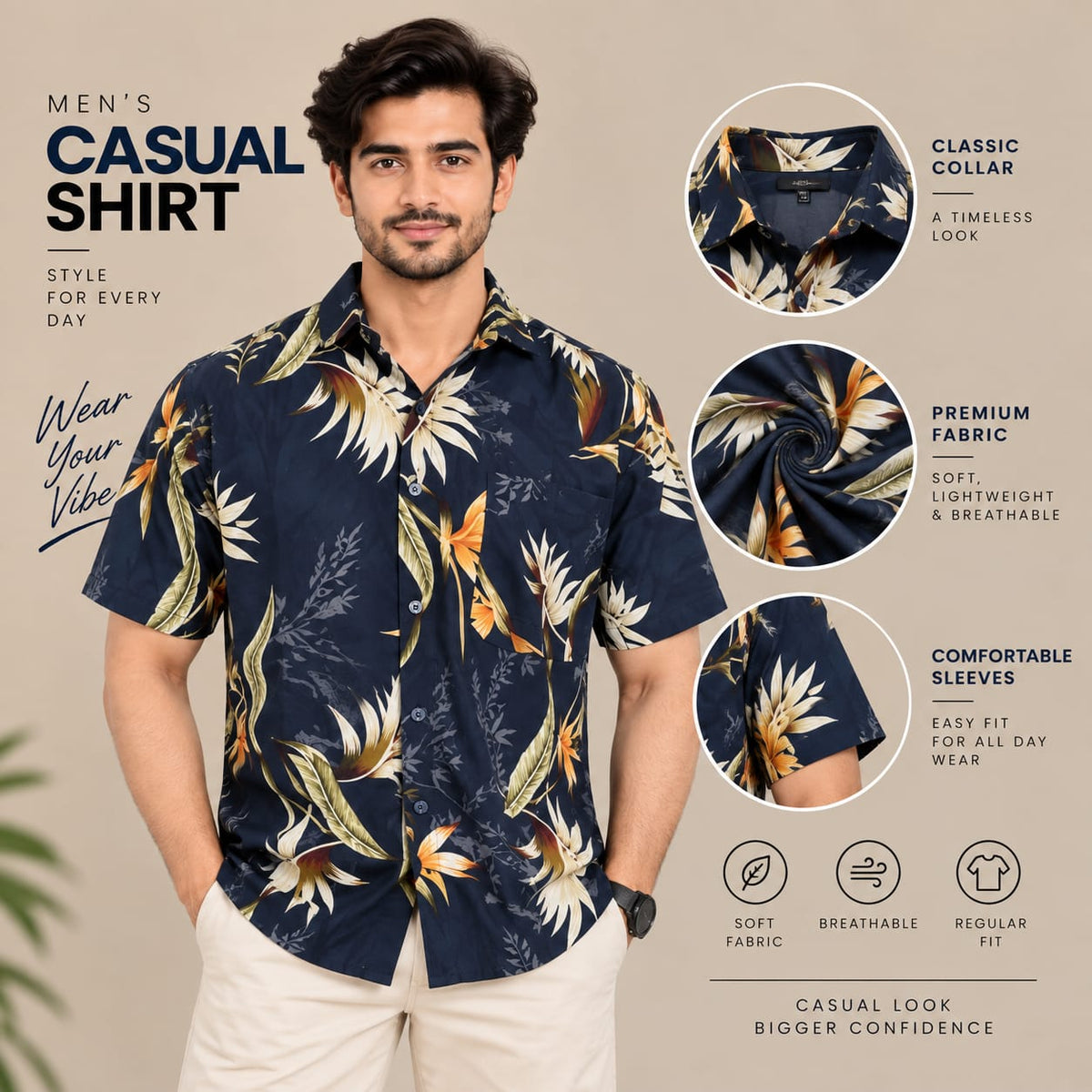 Men’s Navy Floral Print Casual Shirt