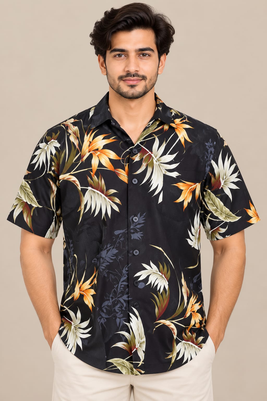 Men’s Black Floral Print Casual Shirt