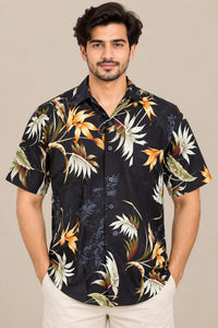Men’s Black Floral Print Casual Shirt