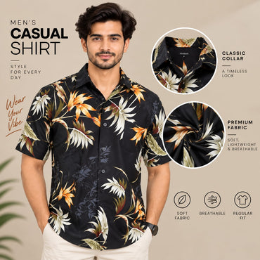 Men’s Black Floral Print Casual Shirt