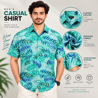 Men’s Tropical Leaf Print Casual Shirt – Short Sleeve Hawaiian Shirt