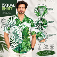 Men’s White & Green Tropical Leaf Print Casual Shirt