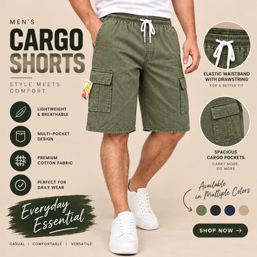 Men’s Cotton Cargo Shorts – Multi-Pocket Casual Shorts