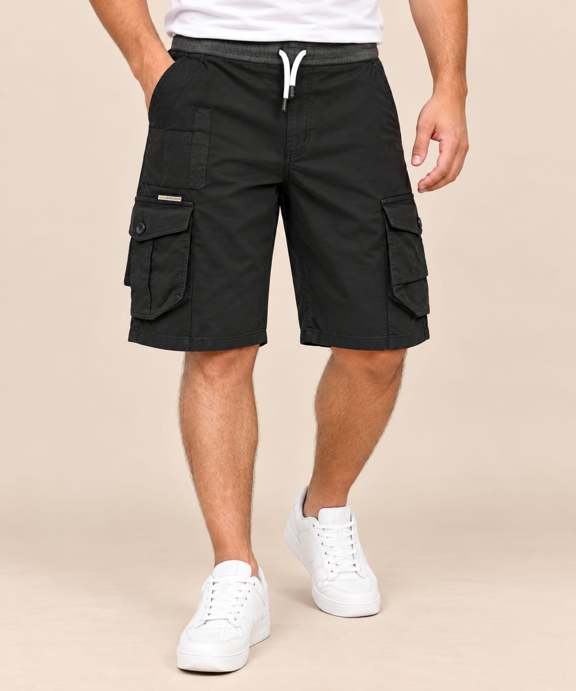 Men’s Black Cargo Shorts – Multi-Pocket Casual Wear