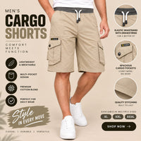 Men’s Beige Cargo Shorts – Multi-Pocket Casual Wear