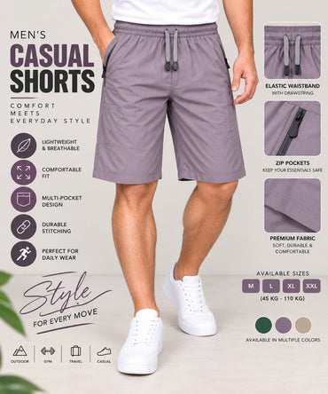 Men’s Light Purple Casual Shorts – Zip Pocket Everyday Wear