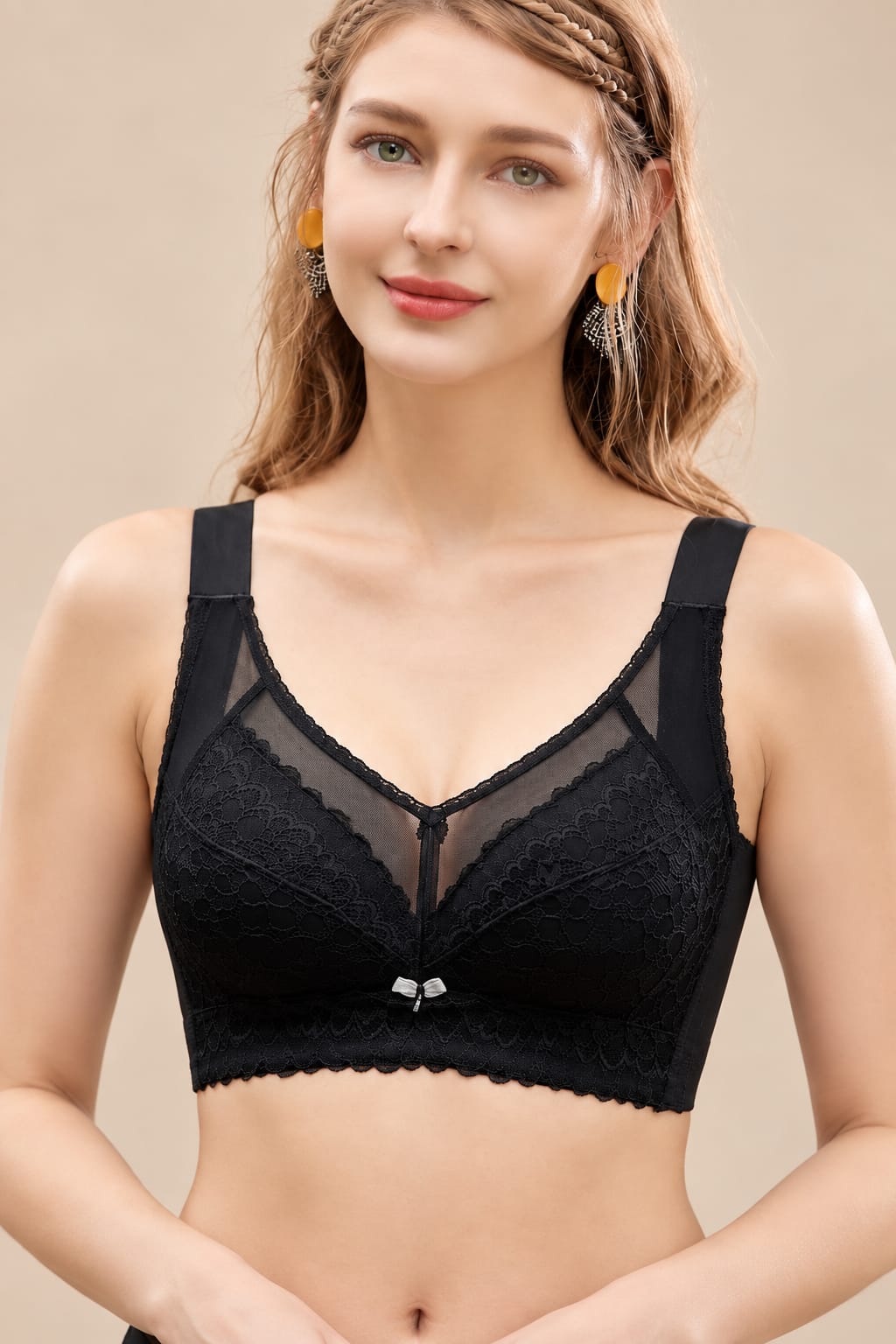 Women’s Black Lace Bra – Wireless Support & Adjustable Straps