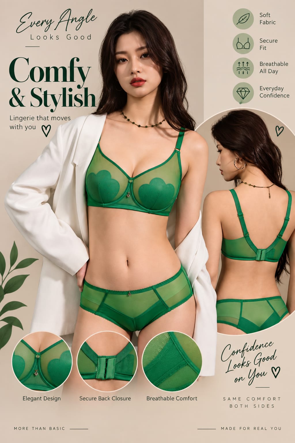 Women’s Green Lace Lingerie Set – Comfortable & Stylish