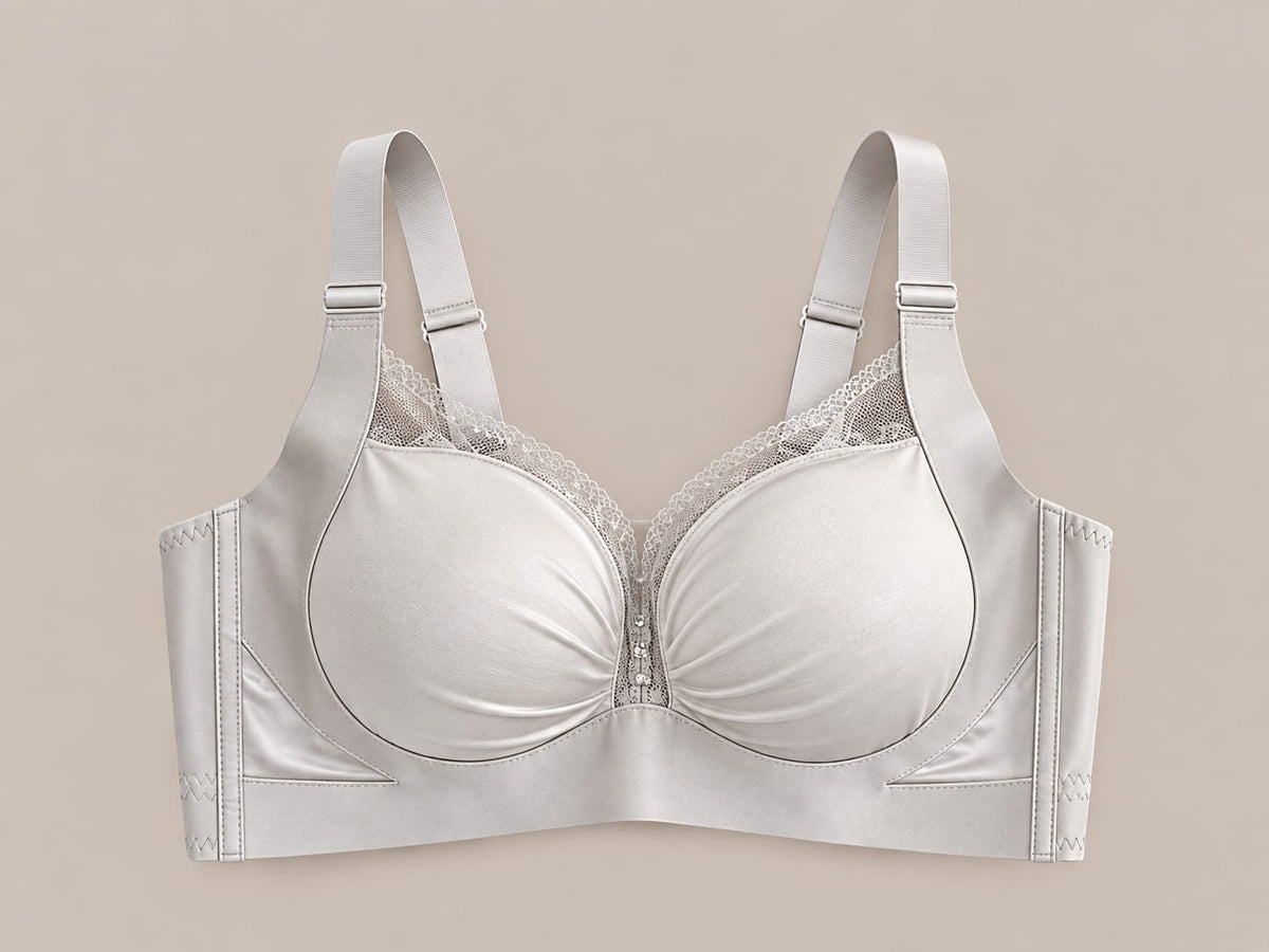 Silver Lace Trim Full Coverage Bra