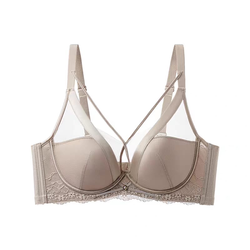 Beige Lace Strappy Push-Up Bra
